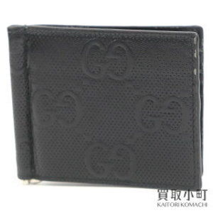 Gucci Clip Money Case Bill Wallet GG Black Bifold Calfskin